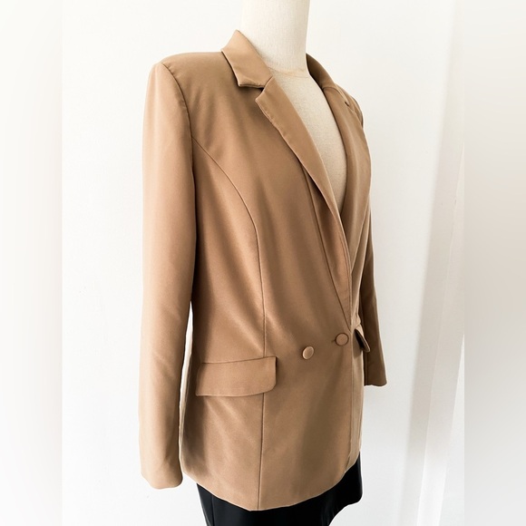 Oh Polly Tan Blazer Jacket with Pockets, Size 8 - Picture 5 of 8